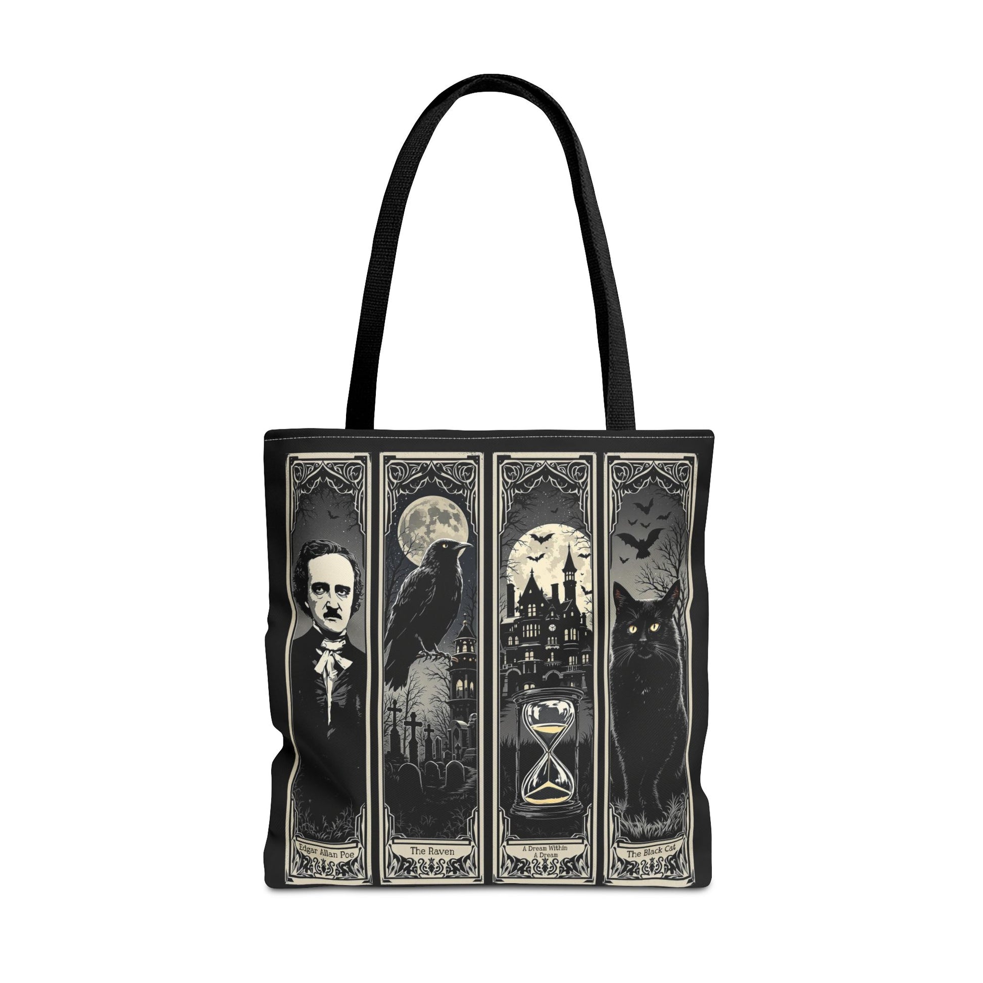 Edgar Allan Poe Tote Bag Gothic Literary Gift for Book Lover Dark Academia Macabre Accessory Halloween Tote Fall School Bag for Poetember Bags Printify 18" × 18'' Black