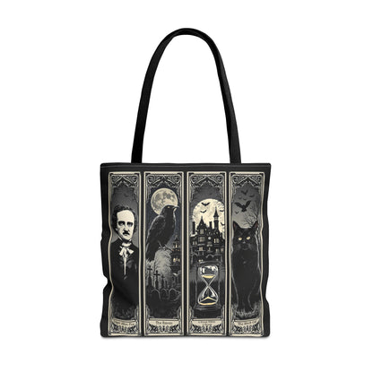 Edgar Allan Poe Tote Bag Gothic Literary Gift for Book Lover Dark Academia Macabre Accessory Halloween Tote Fall School Bag for Poetember Bags Printify 18" × 18'' Black