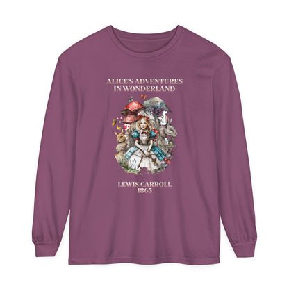 Alice in Wonderland Vintage Long Sleeve Shirt, Lewis Carroll Dark Academia TShirt, Mad Hatter Tea Party Queen of Hearts Bookish Booktok Gift Long-sleeve Printify Berry S 