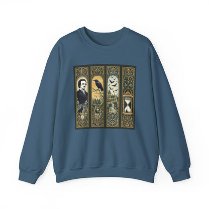 Edgar Allan Poe Sweatshirt The Raven Nevermore Gothic Horror Sweater Dark Academia Macabre Halloween Gift for Book Lovers Birthday Christmas Sweatshirt Printify Indigo Blue S