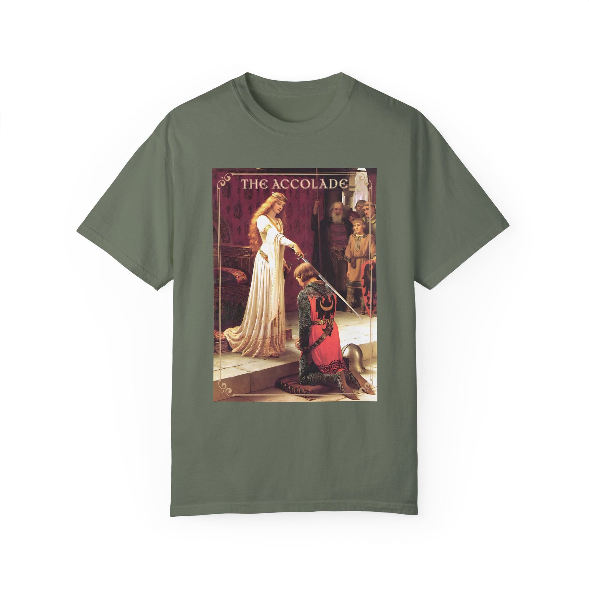 Renaissance The Accolade Print T-Shirt King Arthur And His Knights Renfaire Theme Gift Comfortable Medieval Festival Shirt Art Lover Gift T-Shirt Printify Moss S