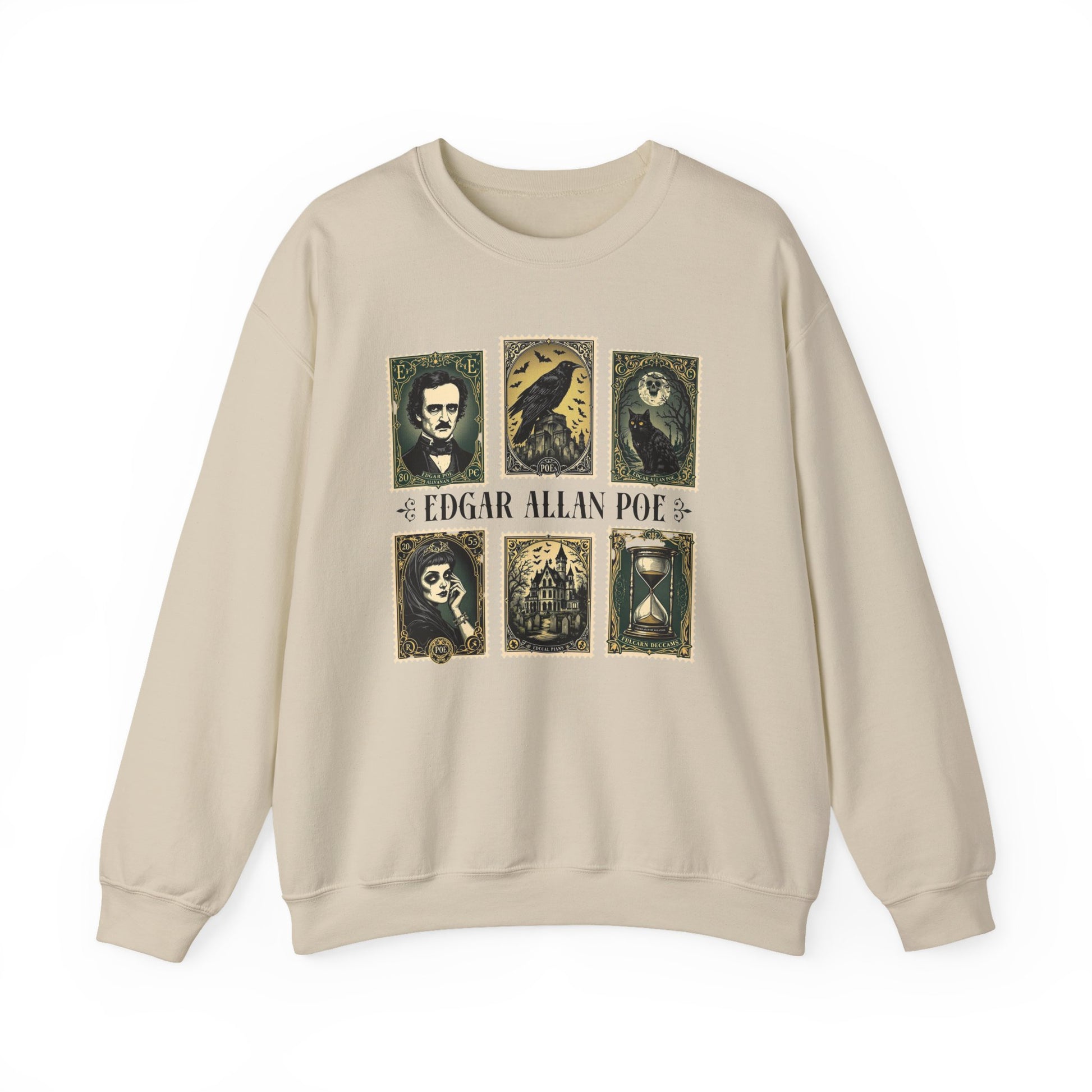 Edgar Allan Poe Sweatshirt The Raven Nevermore Gothic Horror Sweater Dark Academia Macabre Halloween Gift for Book Lovers Birthday Christmas Sweatshirt Printify Sand S