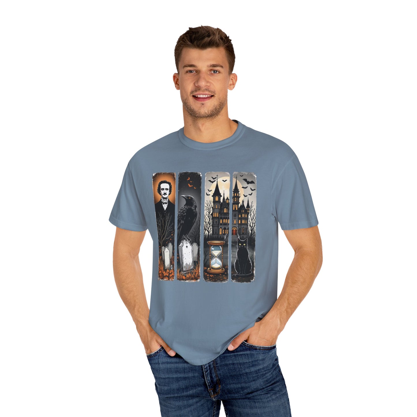Edgar Allan Poe T-Shirt Gothic Graphic Tee The Raven Nevermore Quote Horror Literature Shirt Dark Academia Aesthetic Halloween Party Gift