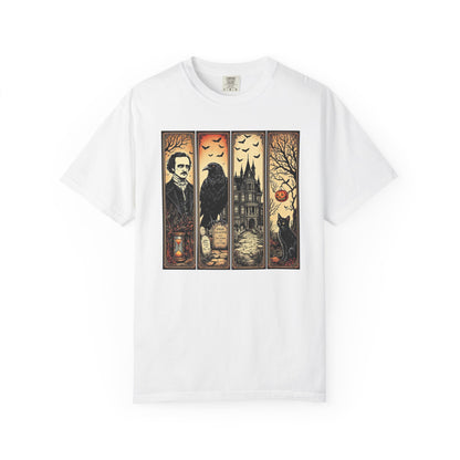 Edgar Allan Poe T-Shirt Gothic Graphic Tee The Raven Nevermore Quote Horror Literature Shirt Dark Academia Aesthetic Halloween Party Gift T-Shirt Printify White S
