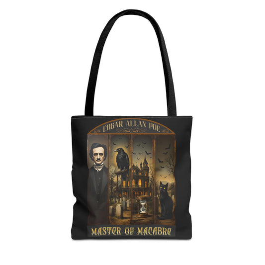 Edgar Allan Poe Tote Bag Gothic Literary Gift for Book Lover Dark Academia Macabre Accessory Halloween Tote Fall School Bag for Poetember Bags Printify 13" × 13'' Black