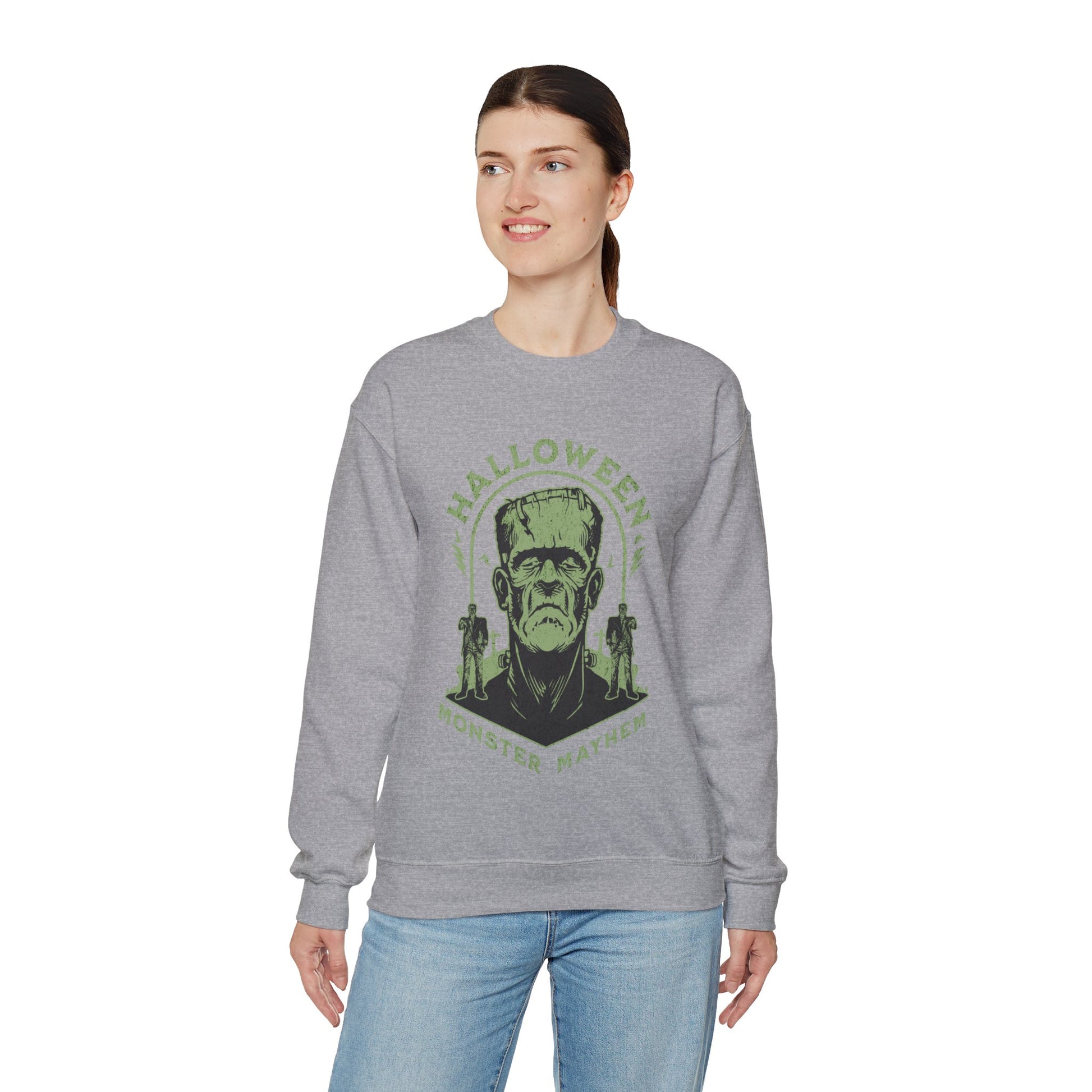 Vintage Halloween Frankenstein Monster Graphic Sweatshirt, Creepy Spooky Book Lover Gift, Horror Movie, Fall Festival Party Sweater. Sweatshirt Printify   