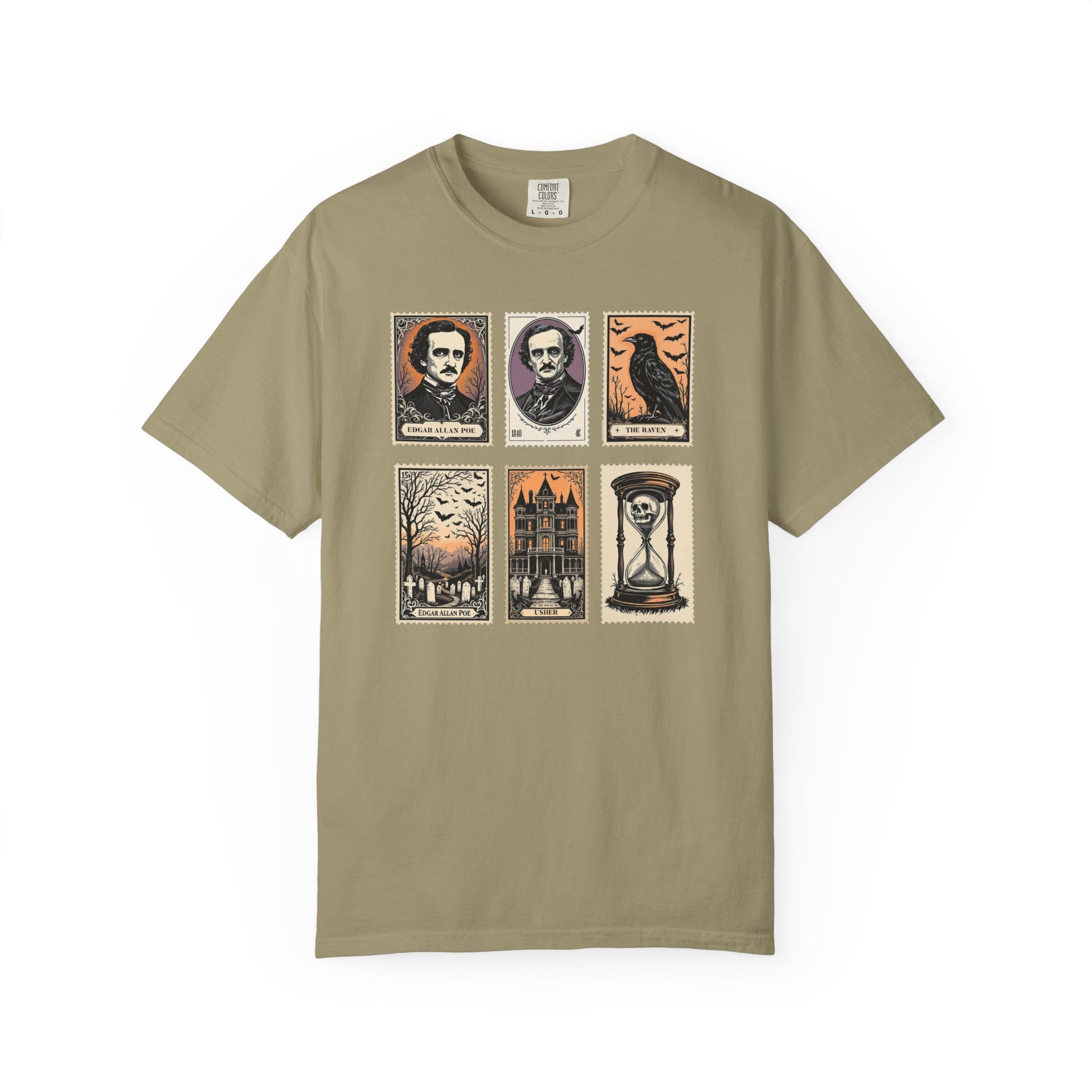 Edgar Allan Poe T-Shirt Gothic Graphic Tee The Raven Nevermore Quote Horror Literature Shirt Dark Academia Aesthetic Halloween Party Gift T-Shirt Printify Khaki S