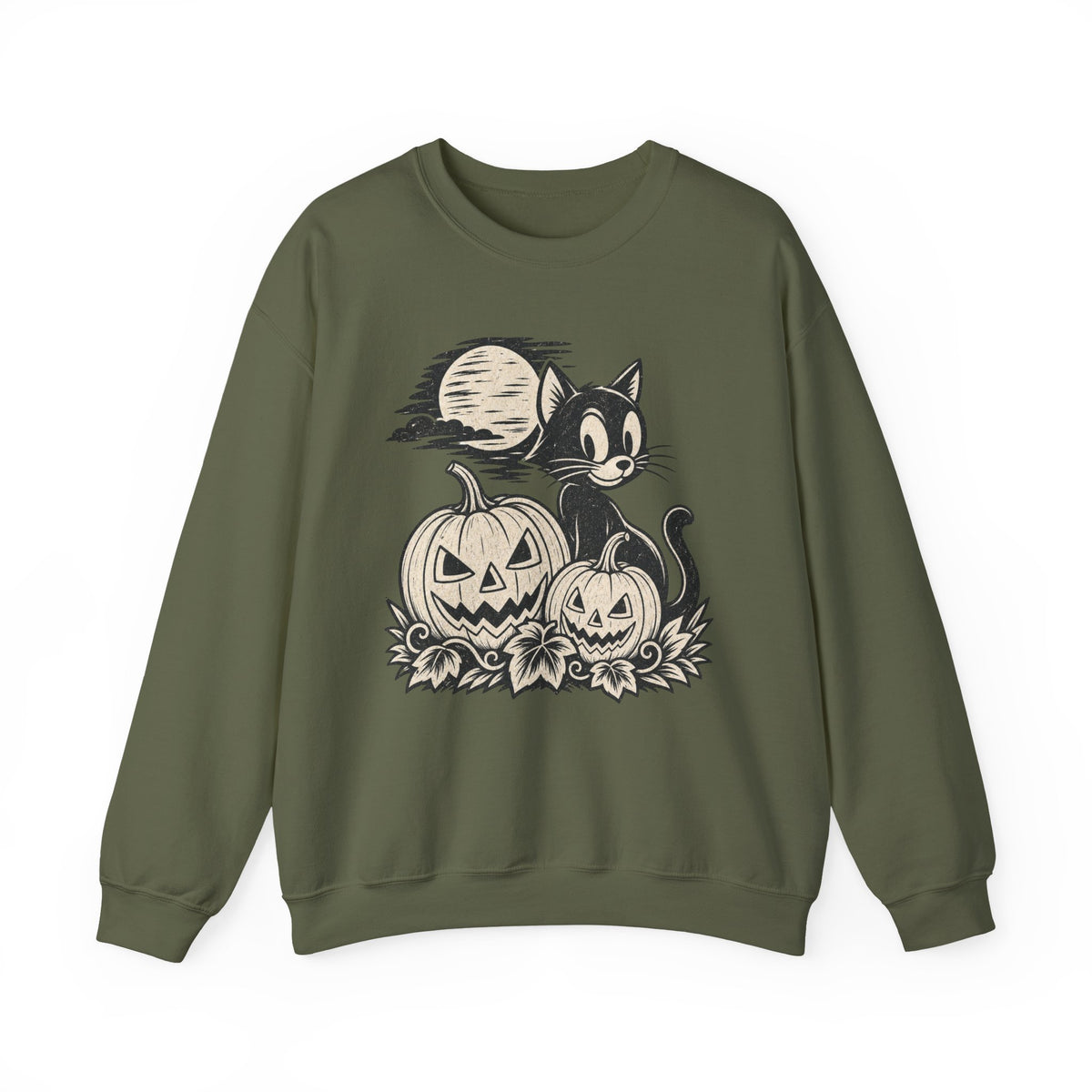 Retro Black Cat with Jack-O-Lanterns Sweatshirt | Halloween Pumpkin Cozy