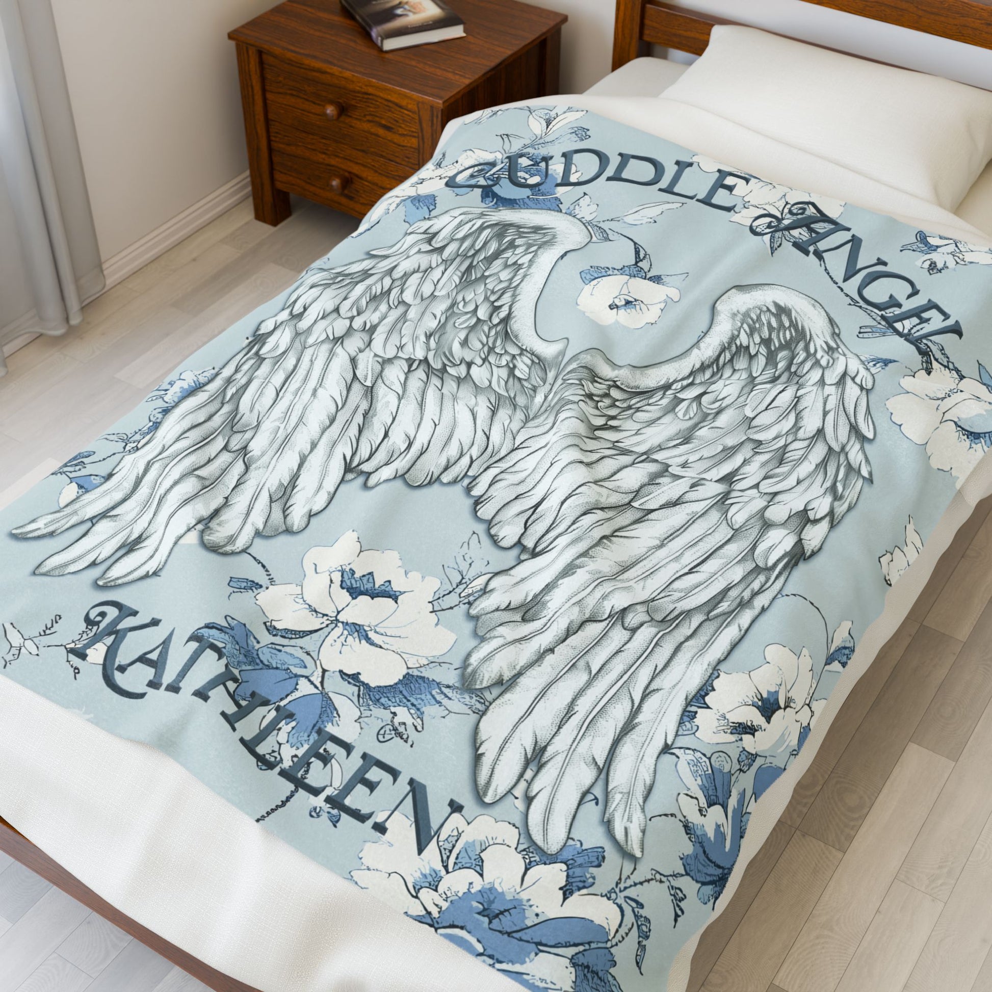 Custom Angel Wings Cuddle Plush Blanket Cozy Throw for Spiritual Gift for Birthday Christmas Gift for Mom or Best Girl Friends Angelic Love All Over Prints Printify