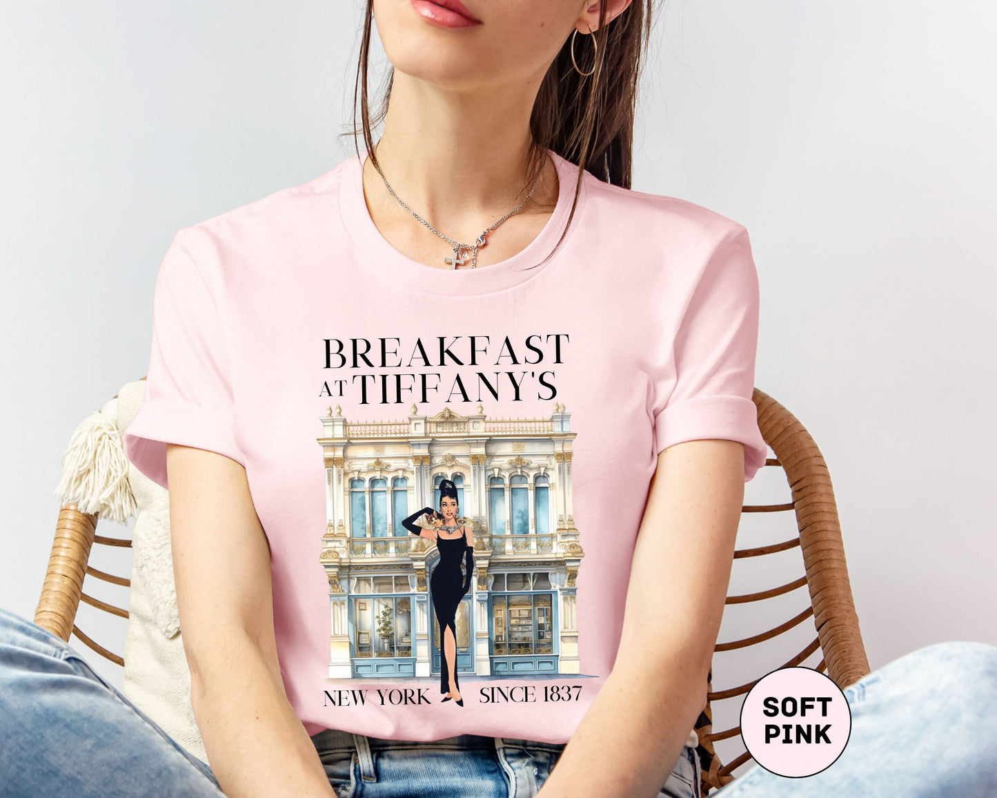 Breakfast at Tiffany's Brunch T-Shirt, Classic Audrey Crew, Girls Brunching Weekend Tee, Women's Shirt, Mimosa And Champagne Gifts T-Shirt Printify   