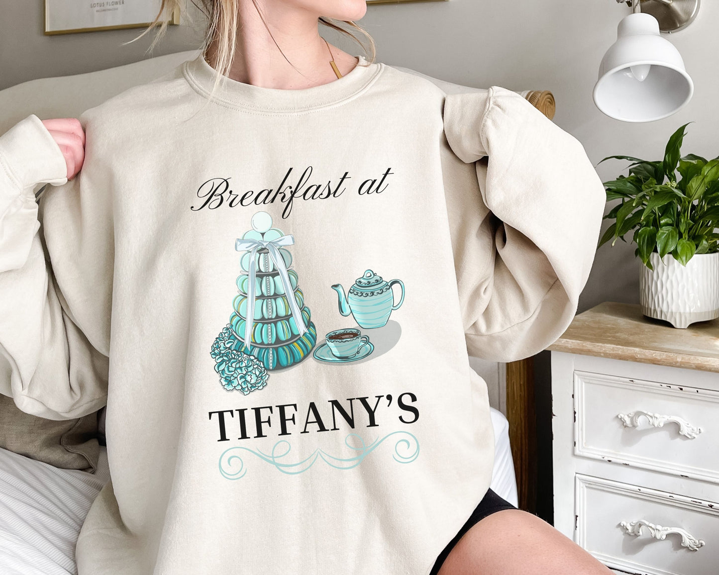 Breakfast at Tiffany's T & Co Sweatshirt , Classic Audrey Crew, Girls Brunching Weekend Sweater, Women's Shirt, Truman Capote Fan Gift Sweatshirt Printify   