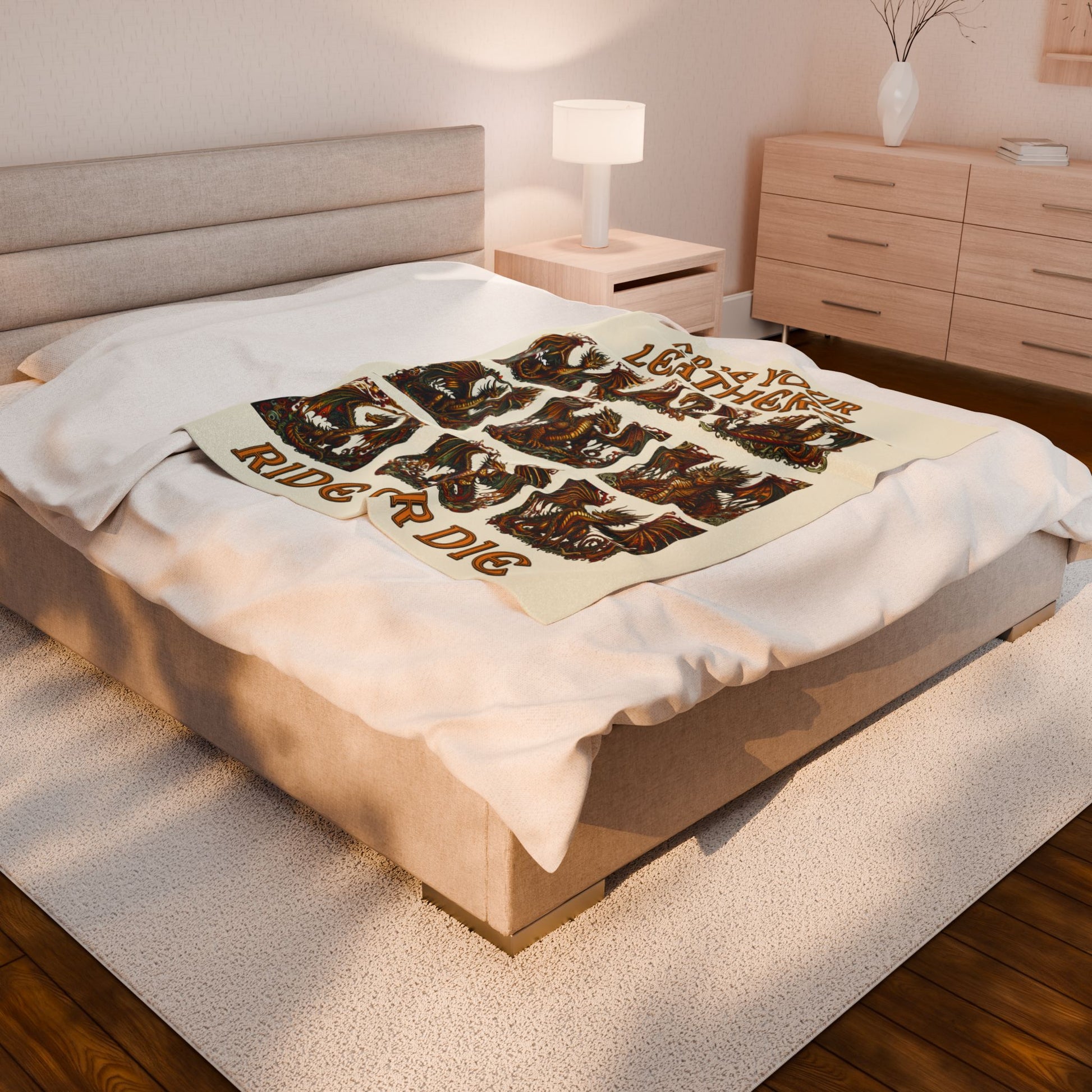 Grab Your Leathers Ride Or Die Dragon Velveteen Blanket - Perfect for Book Lovers, Gifts for Sisters, Home Decor, Reading Nook, Cozy Nights All Over Prints Printify
