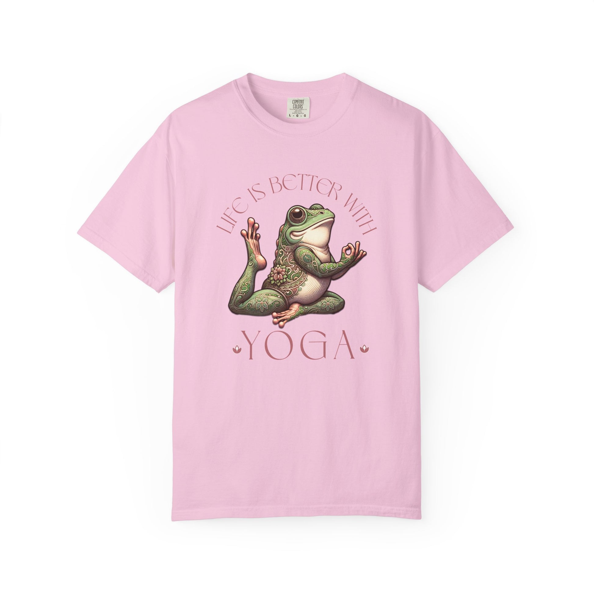 Pink Yoga Frog Life Is Better With Yoga Unisex T-Shirt, Casual Wear, Highlander Fan Gift, T-Shirt Printify Blossom S