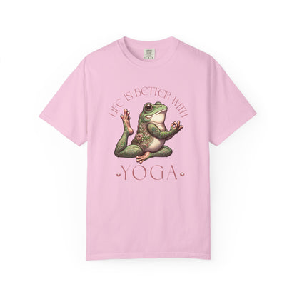 Pink Yoga Frog Life Is Better With Yoga Unisex T-Shirt, Casual Wear, Highlander Fan Gift, T-Shirt Printify Blossom S