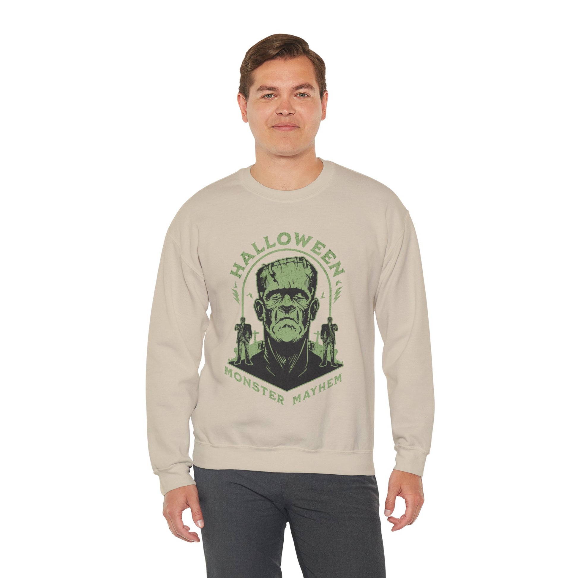 Vintage Halloween Frankenstein Monster Graphic Sweatshirt, Creepy Spooky Book Lover Gift, Horror Movie, Fall Festival Party Sweater. Sweatshirt Printify   