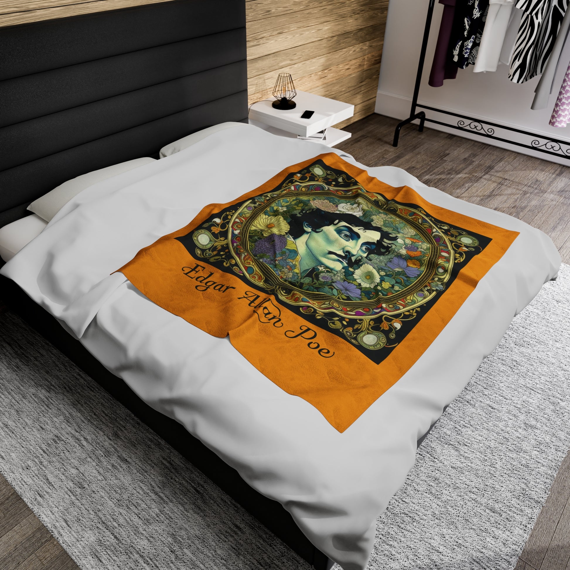 Edgar Allan Poe, Vintage Mucha Floral Throw Blanket, Book Lover Reading, Movie Watching Soft Blanket, Gothic Light, Dark Academia, Fairycore All Over Prints Printify   