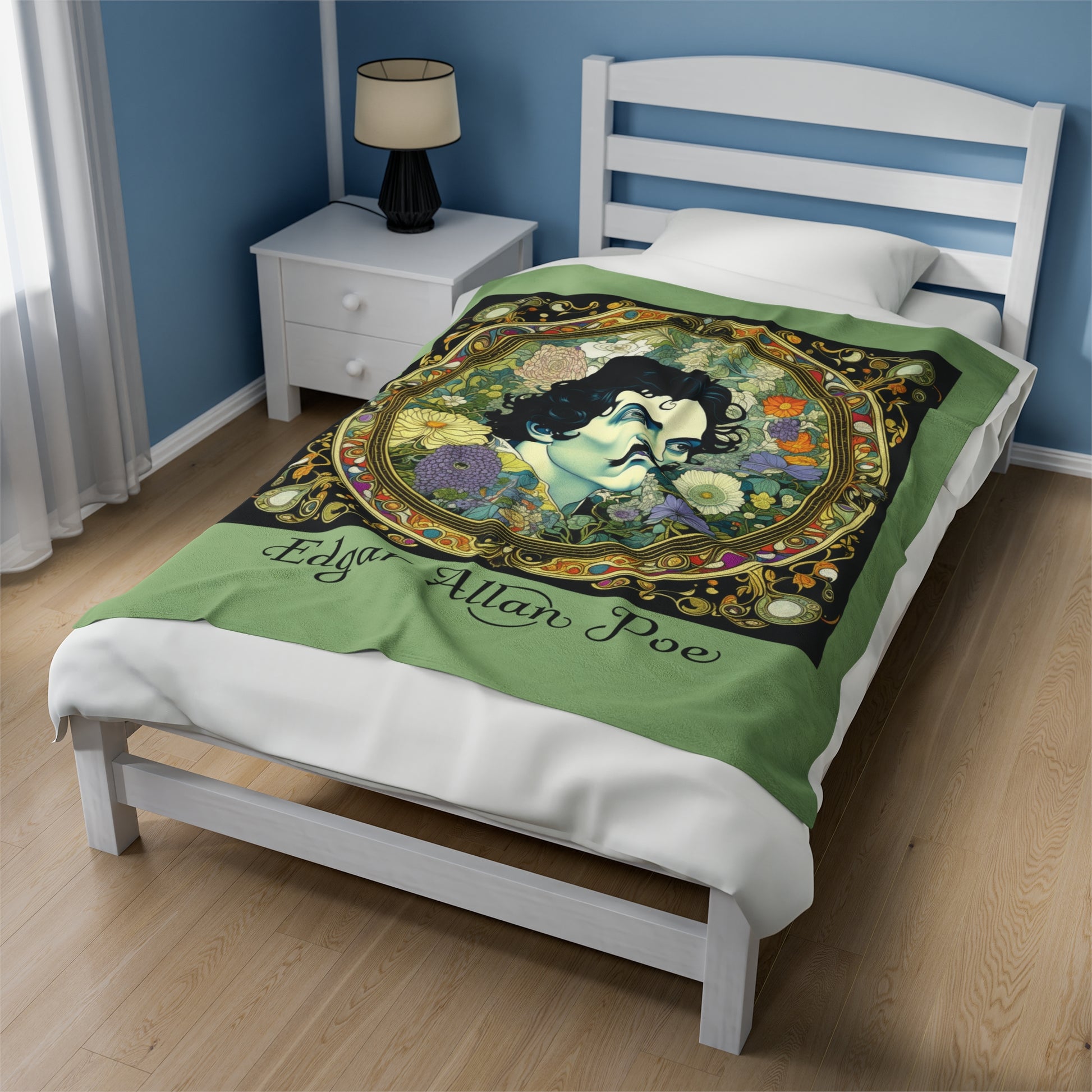 Edgar Allan Poe, Vintage Mucha Floral Throw Blanket, Book Lover Reading, Movie Watching Soft Blanket, Gothic Light, Dark Academia, Fairycore All Over Prints Printify   