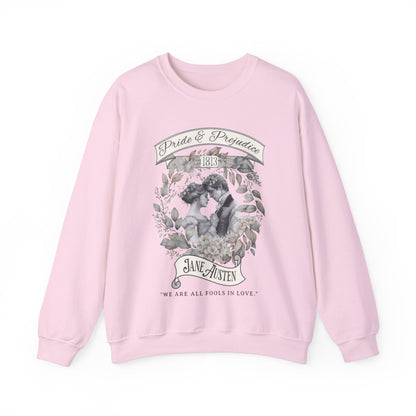 Jane Austen Sweatshirt, Pride & Prejudice Historical Romance Sweater, Bookish Literary Jane Austen Fan Art Gift, Gift for Her, Readers, Sweatshirt Printify S Light Pink 