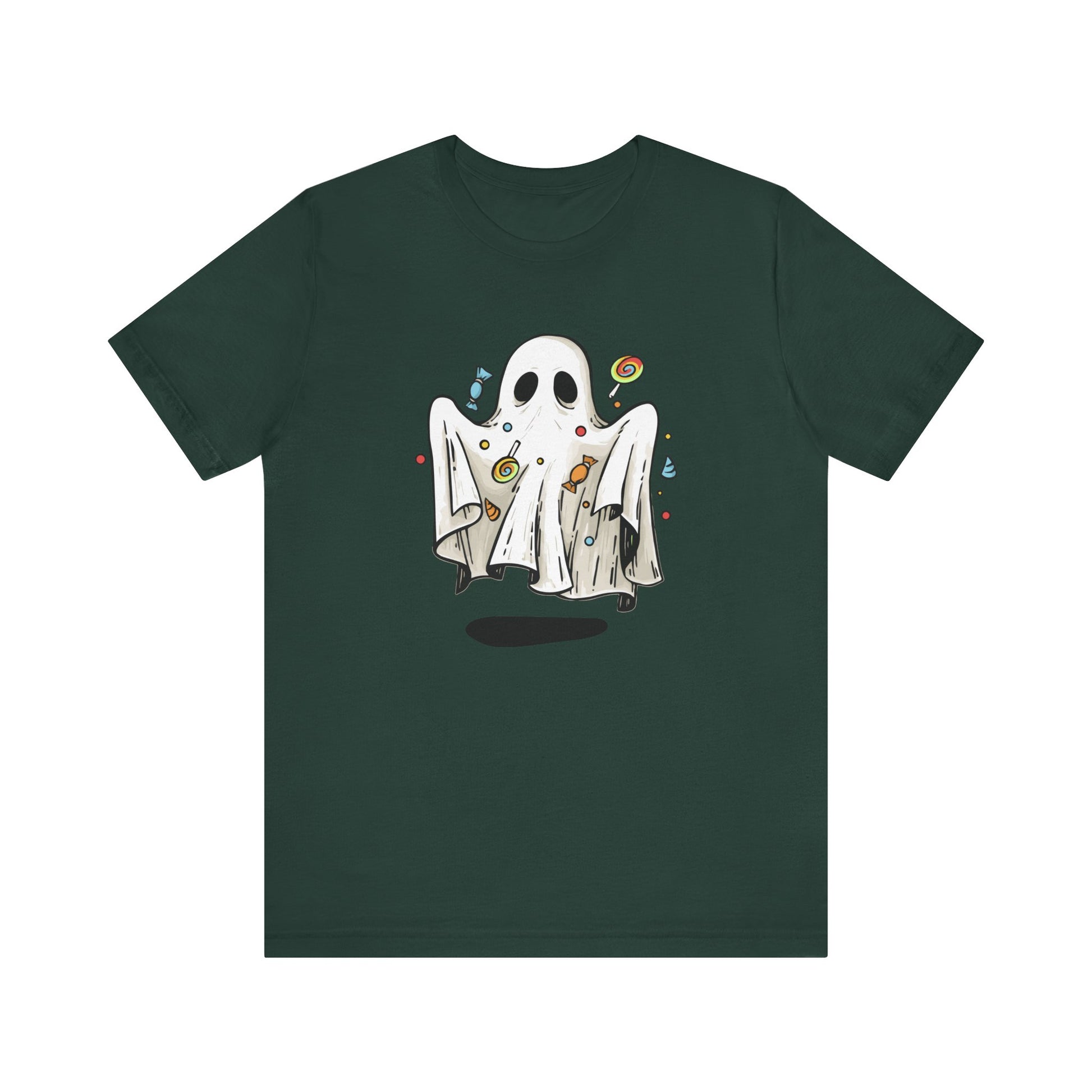 Cute Halloween Ghost Floating, Covered in Candy TShirt, Trick or Treat Shirt, Spooky Ghost Season Tee, Fun Halloween Party, Festival T-Shirt T-Shirt Printify   