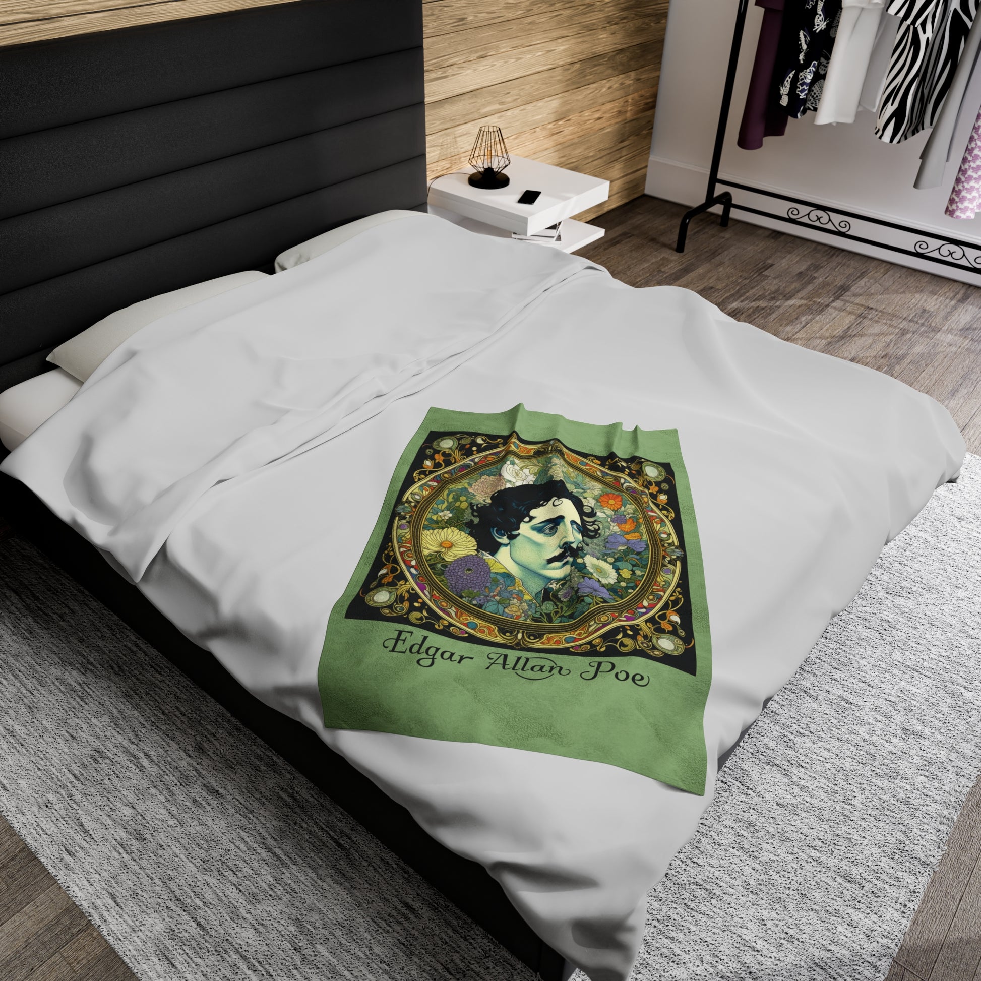 Edgar Allan Poe, Vintage Mucha Floral Throw Blanket, Book Lover Reading, Movie Watching Soft Blanket, Gothic Light, Dark Academia, Fairycore All Over Prints Printify   