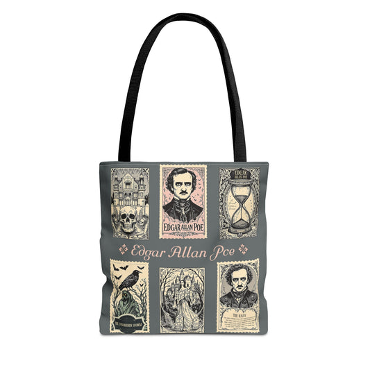 Edgar Allan Poe Tote Bag Gothic Literary Gift for Book Lover Dark Academia Macabre Accessory Halloween Tote Fall School Bag for Poetember Bags Printify 13" × 13'' Black