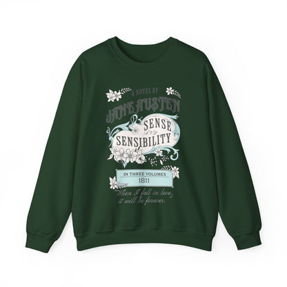 Jane Austen Sweatshirt, Sense & Sensibility Historical Romance Sweater, Bookish Literary Jane Austen Fan Art Gift, Gift for Her, Readers, Sweatshirt Printify S Forest Green 