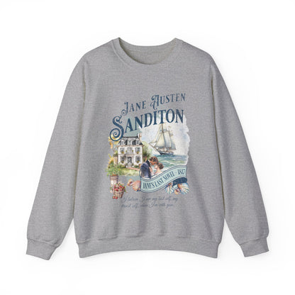 Jane Austen Sweatshirt, Sanditon Historical Romance, Bookish Literary Gift, Jane Austen Fan Art Shirt, Gift for Her, Gift for Readers, Sweatshirt Printify S Sport Grey 