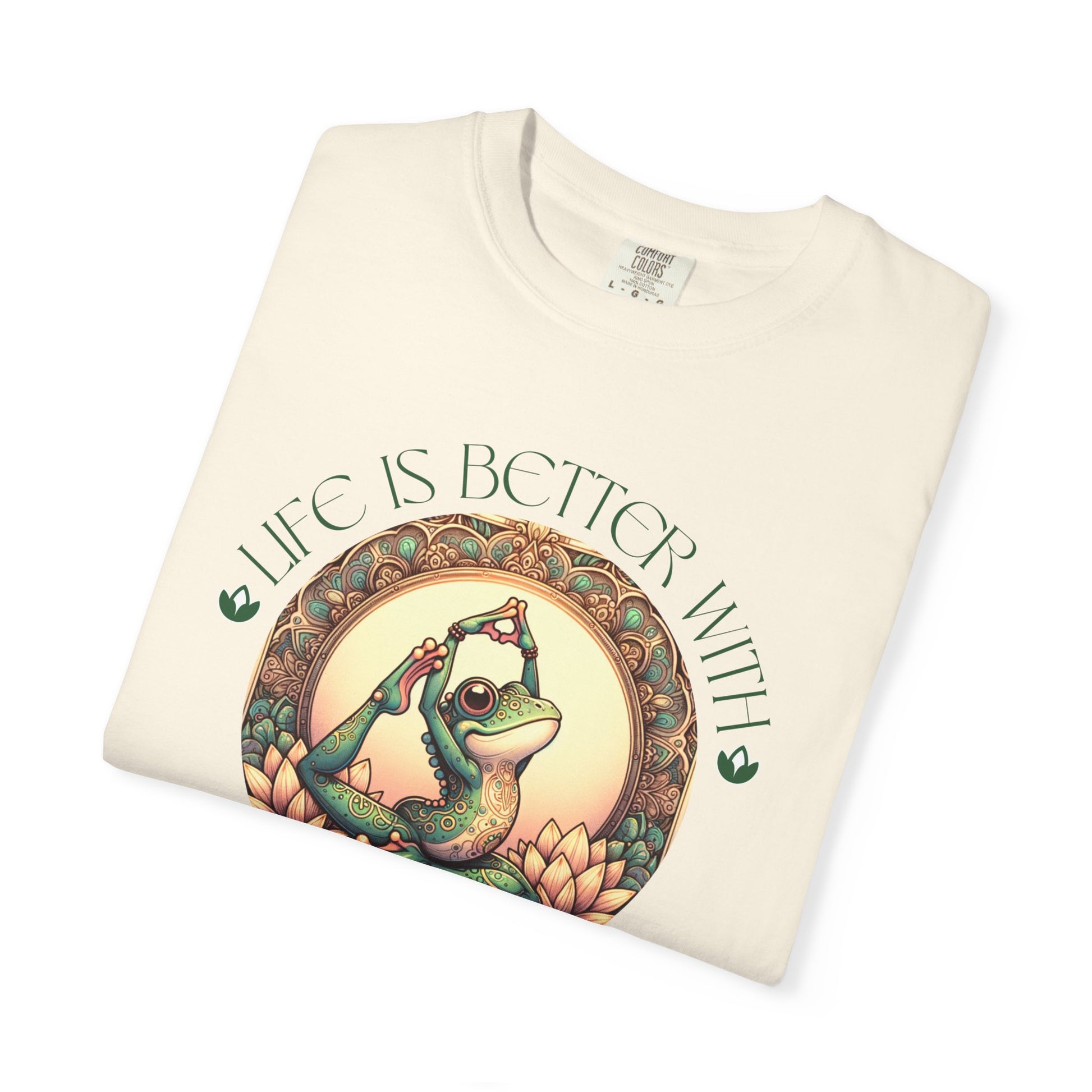 Green Yoga Frog Life Is Better With Yoga Unisex T-Shirt, Casual Wear, Highlander Fan Gift, T-Shirt Printify