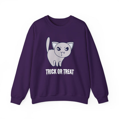 Cute Halloween Vampire Cat Sweatshirt, Trick or Treat Shirt, Spooky Ghost Season, Fun Halloween Fall, Festival Sweatshirt Sweatshirt Printify S Purple 