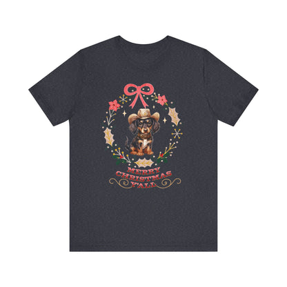 Western Dachshund Wiener Christmas Shirt, Dachshund Lover Gift, Cowgirl Country Southern Rodeo Christmas Shirt, Animal Lover, Farm Life Gift T-Shirt Printify Heather Navy XS 