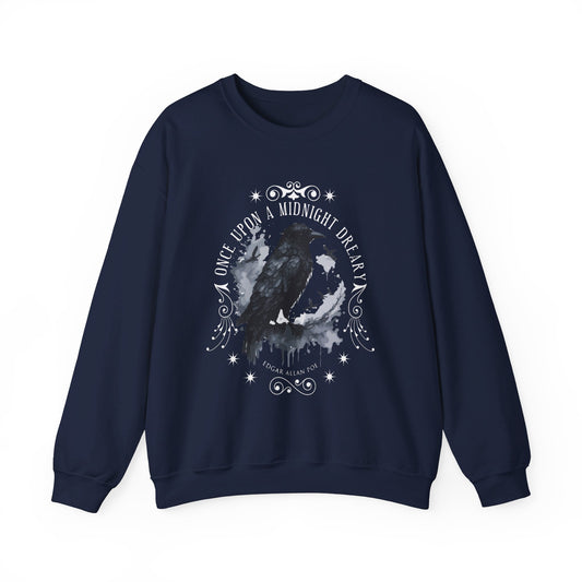 Edgar Allan Poe, The Raven Sweatshirt, Poet, Poetry Lover Sweater, Book Lover, Haunting Gothic Gift, Light, Dark Academia, Horror Movie Top Sweatshirt Printify S Navy 