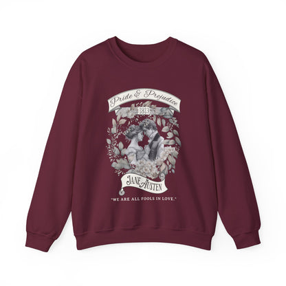 Jane Austen Sweatshirt, Pride & Prejudice Historical Romance Sweater, Bookish Literary Jane Austen Fan Art Gift, Gift for Her, Readers, Sweatshirt Printify S Maroon 