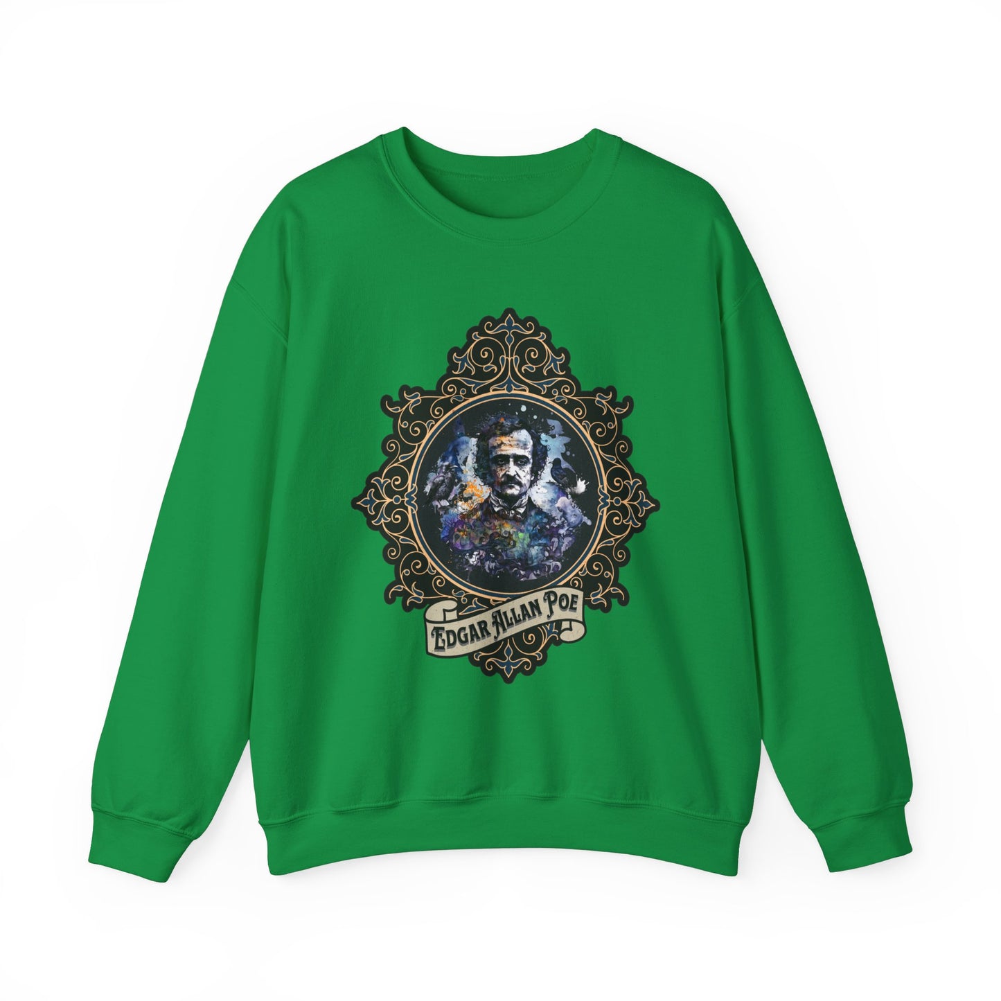 Edgar Allan Poe, Poet, Poetry Lover Sweatshirt, Book Lover, Halloween, Haunting Gothic Gift, Light, Dark Academia, Horror Movie Sweater Sweatshirt Printify S Irish Green 