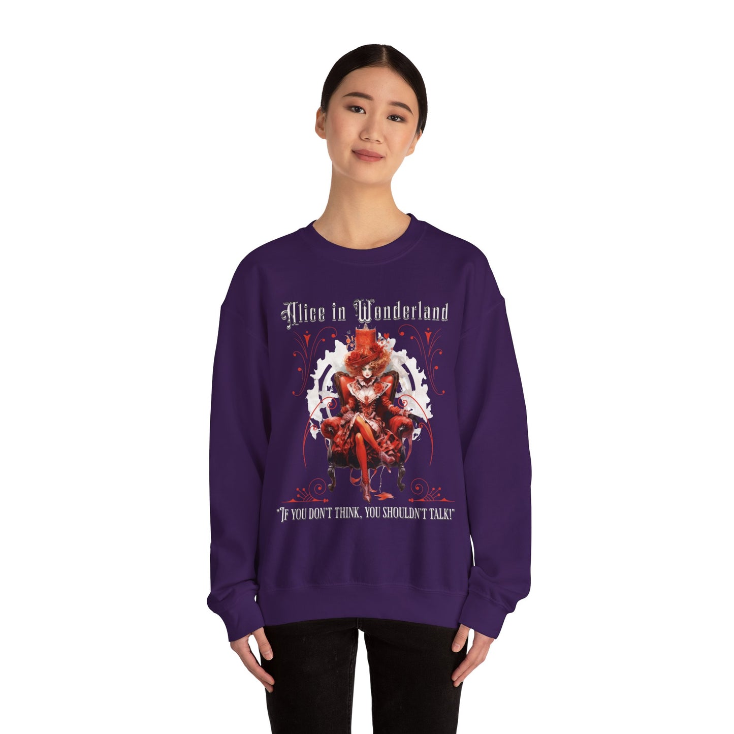 Queen of Hearts Sweatshirt, Alice In Wonderland Lewis Carroll Whimsigoth Academia Sweater Mad Hatter Tea Party Tee Bookish Booktok Gift Sweatshirt Printify   