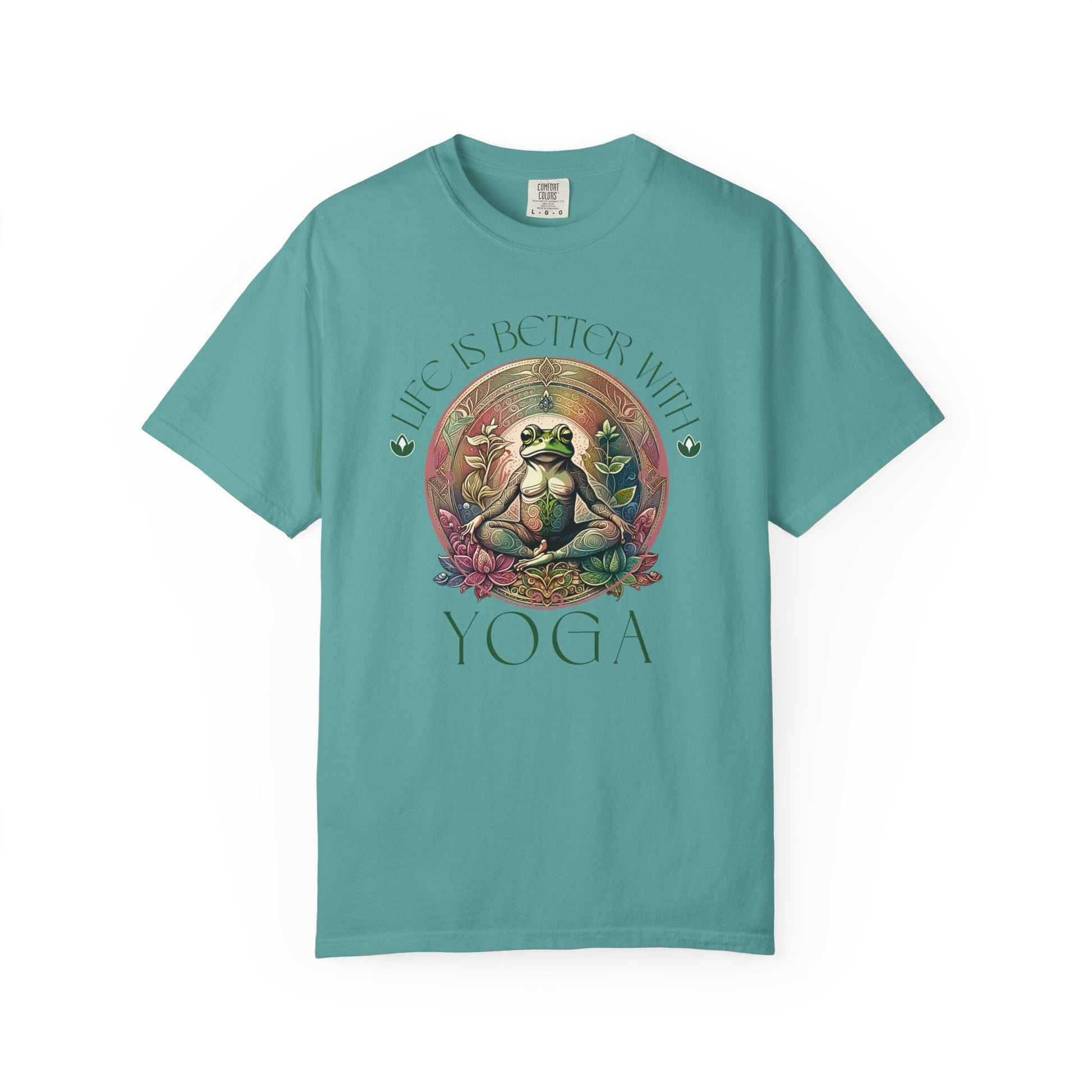 Green Yoga Frog Life Is Better With Yoga Unisex T-Shirt, Casual Wear, Highlander Fan Gift, T-Shirt Printify Seafoam S