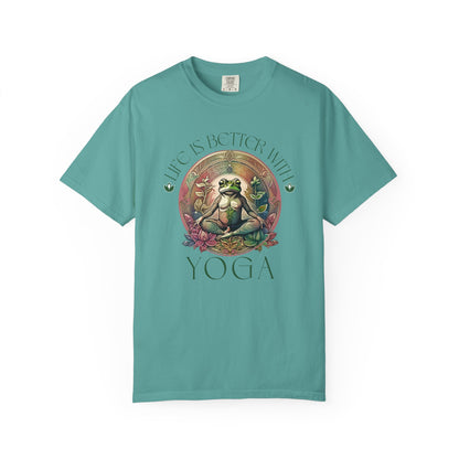 Green Yoga Frog Life Is Better With Yoga Unisex T-Shirt, Casual Wear, Highlander Fan Gift, T-Shirt Printify Seafoam S