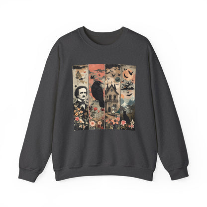Edgar Allan Poe Sweatshirt The Raven Nevermore Gothic Horror Sweater Dark Academia Macabre Halloween Gift for Book Lovers Birthday Christmas Sweatshirt Printify Dark Heather S