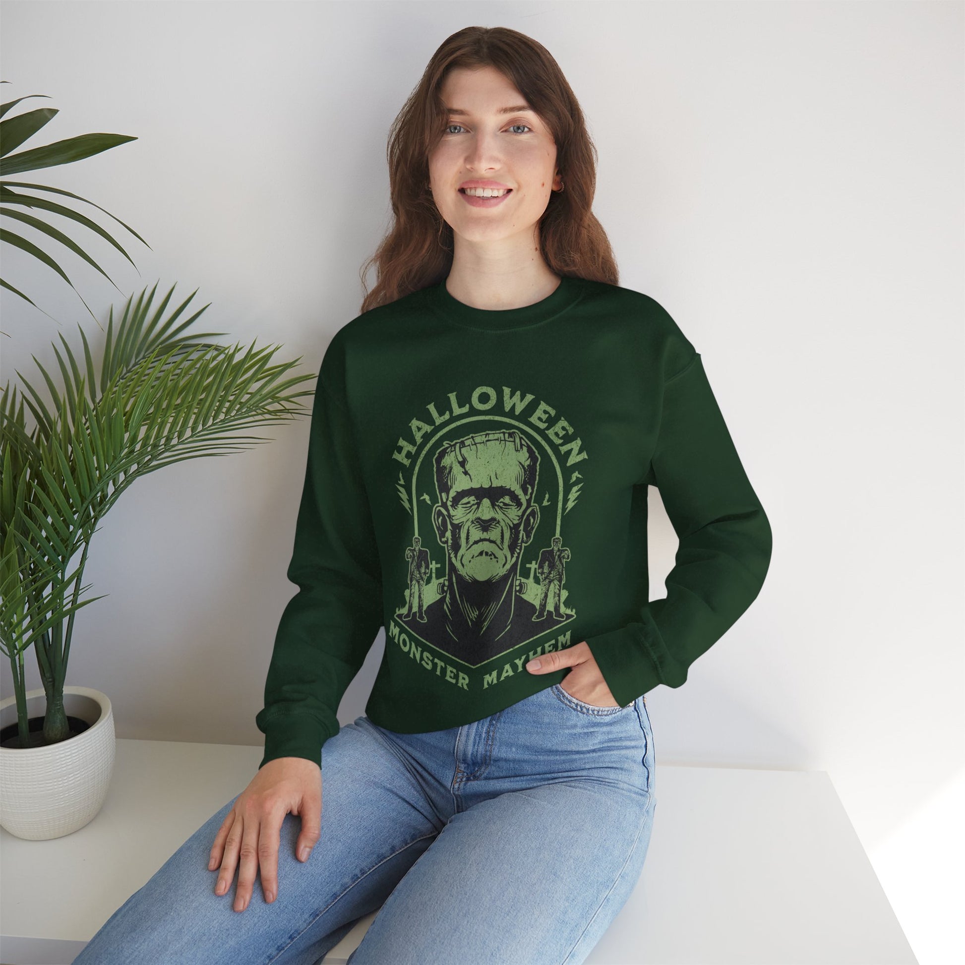 Vintage Halloween Frankenstein Monster Graphic Sweatshirt, Creepy Spooky Book Lover Gift, Horror Movie, Fall Festival Party Sweater. Sweatshirt Printify   