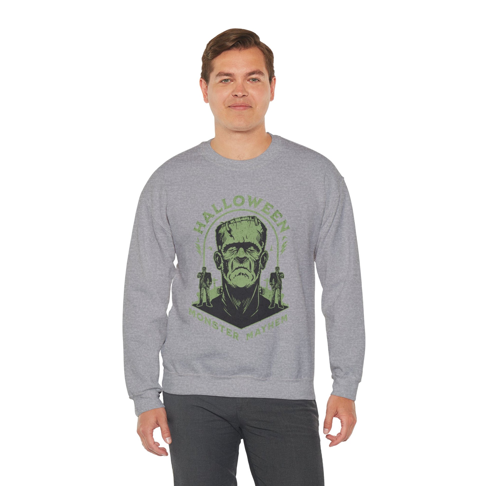 Vintage Halloween Frankenstein Monster Graphic Sweatshirt, Creepy Spooky Book Lover Gift, Horror Movie, Fall Festival Party Sweater. Sweatshirt Printify   