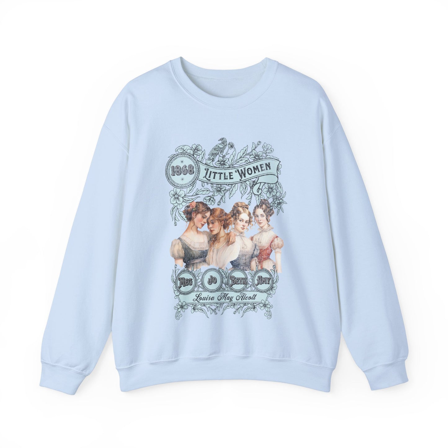 Little Women Sweatshirt, Louisa May Alcott Historical Romance Sweater, Bookish Literary Fan Art Gift, Gift for Her, Bookclub Crewneck Shirt Sweatshirt Printify S Light Blue 