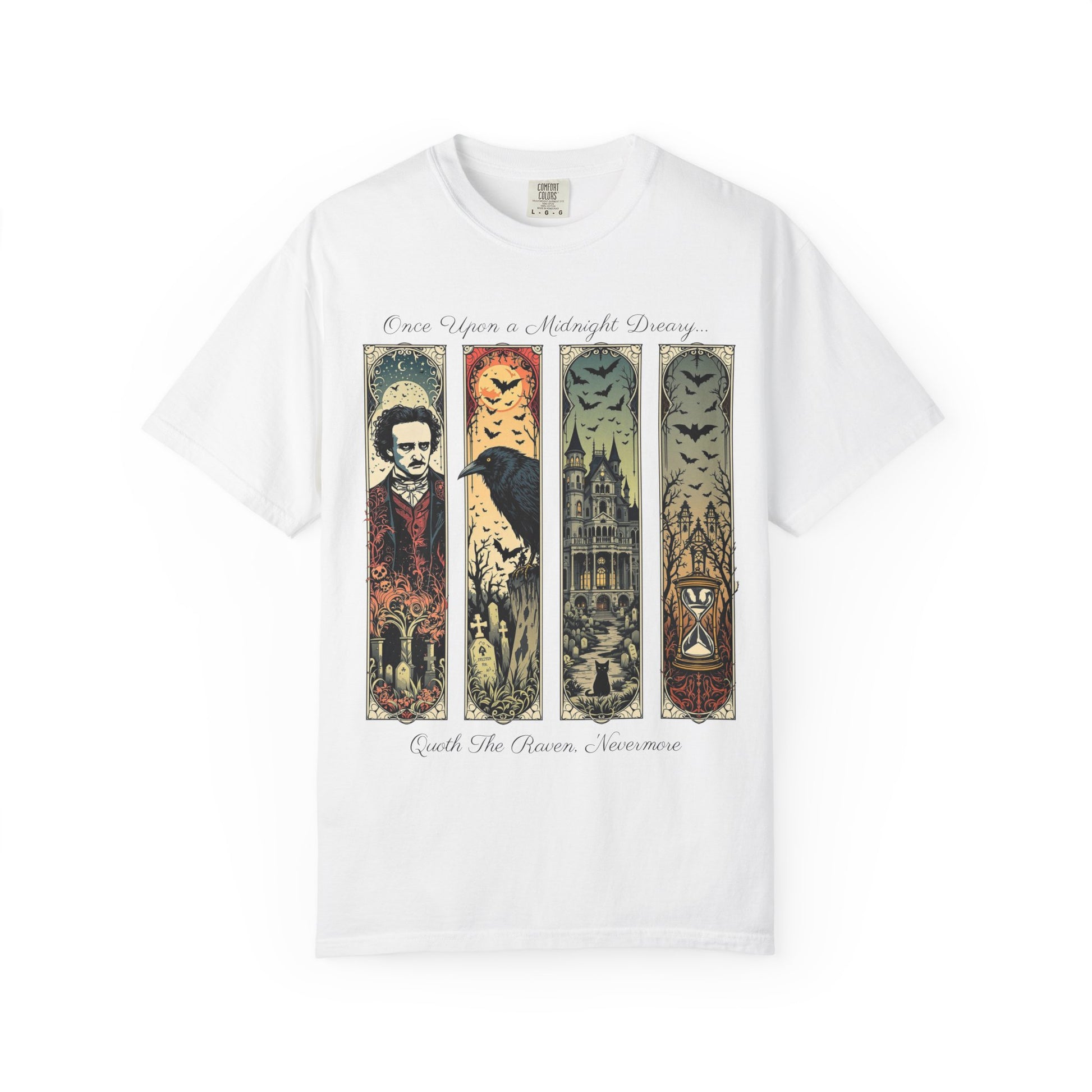 Edgar Allan Poe T-Shirt Gothic Graphic Tee The Raven Nevermore Quote Horror Literature Shirt Dark Academia Aesthetic Halloween Party Gift T-Shirt Printify White S