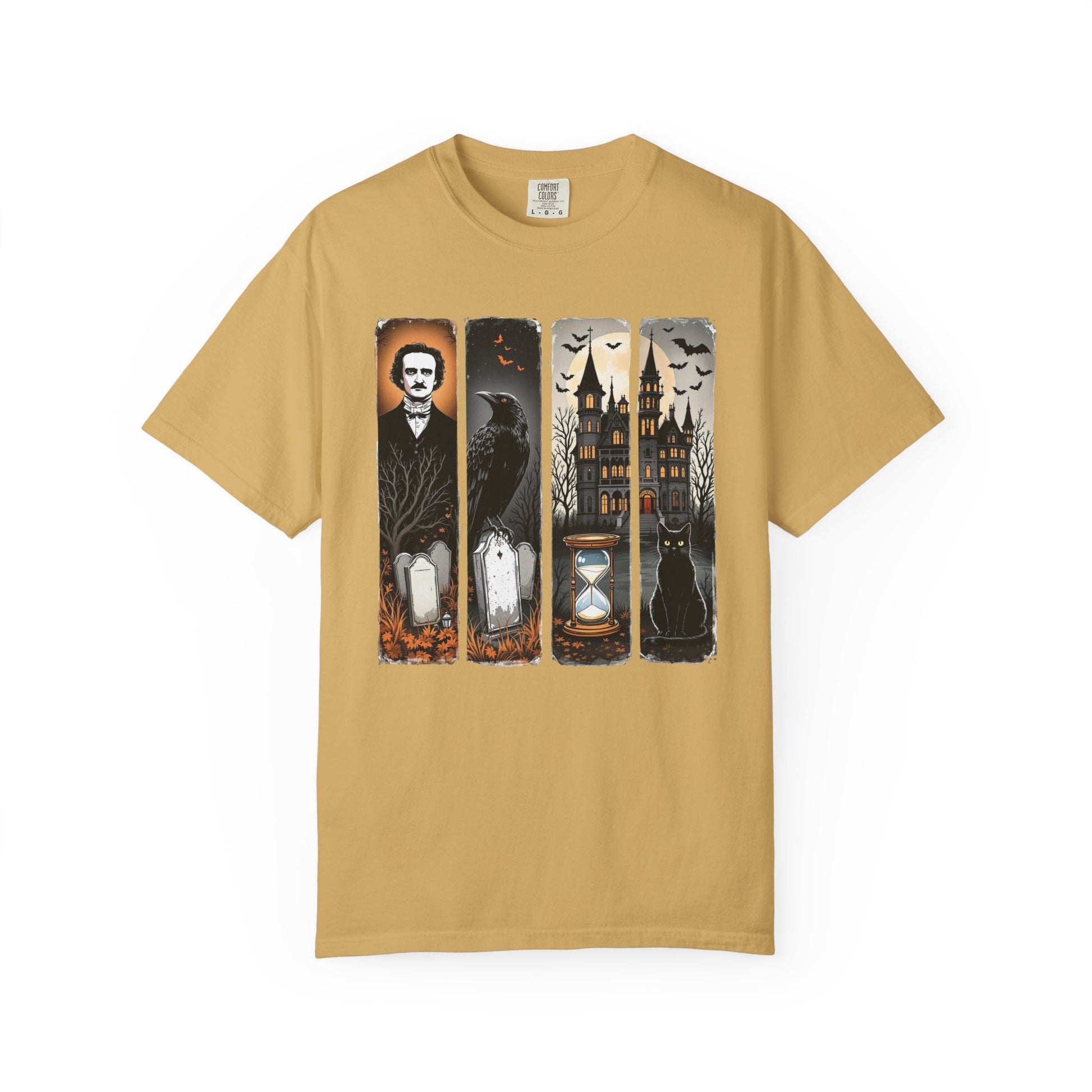 Edgar Allan Poe T-Shirt Gothic Graphic Tee The Raven Nevermore Quote Horror Literature Shirt Dark Academia Aesthetic Halloween Party Gift T-Shirt Printify Mustard S