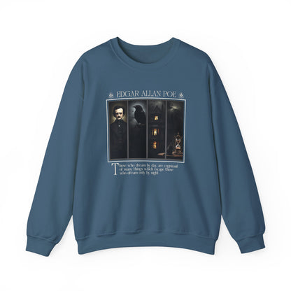 Edgar Allan Poe Sweatshirt The Raven Nevermore Gothic Horror Sweater Dark Academia Macabre Halloween Gift for Book Lovers Birthday Christmas Sweatshirt Printify Indigo Blue S