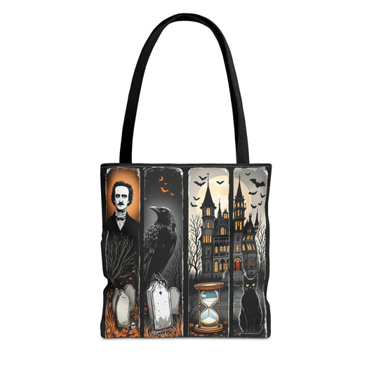 Edgar Allan Poe Tote Bag Gothic Literary Gift for Book Lover Dark Academia Macabre Accessory Halloween Tote Fall School Bag for Poetember Bags Printify 13" × 13'' Black