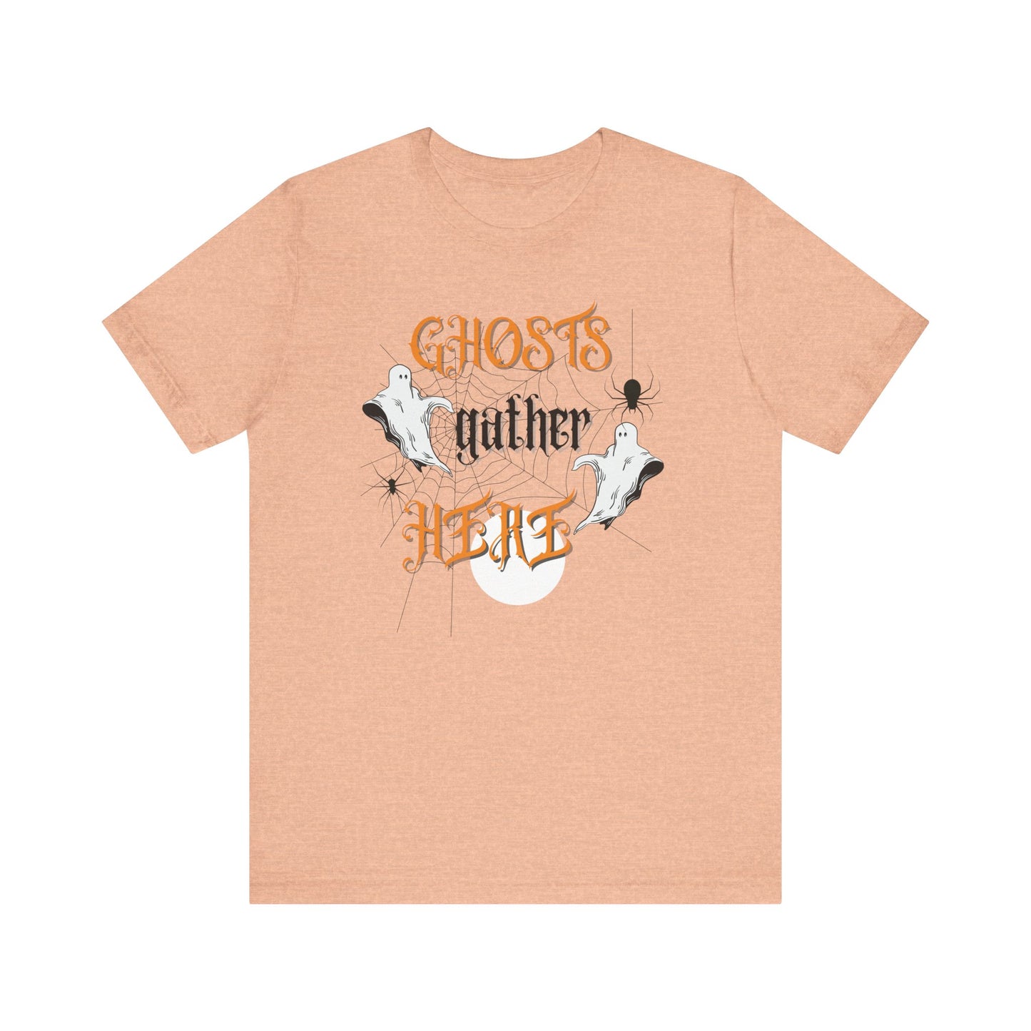 Halloween Ghosts and Spiders & TShirt, Spooky Season Tee,  Trick or Treating Shirt, Halloween Party T-Shirt, Creepy Autumn Style T Shirt T-Shirt Printify Heather Peach XS 