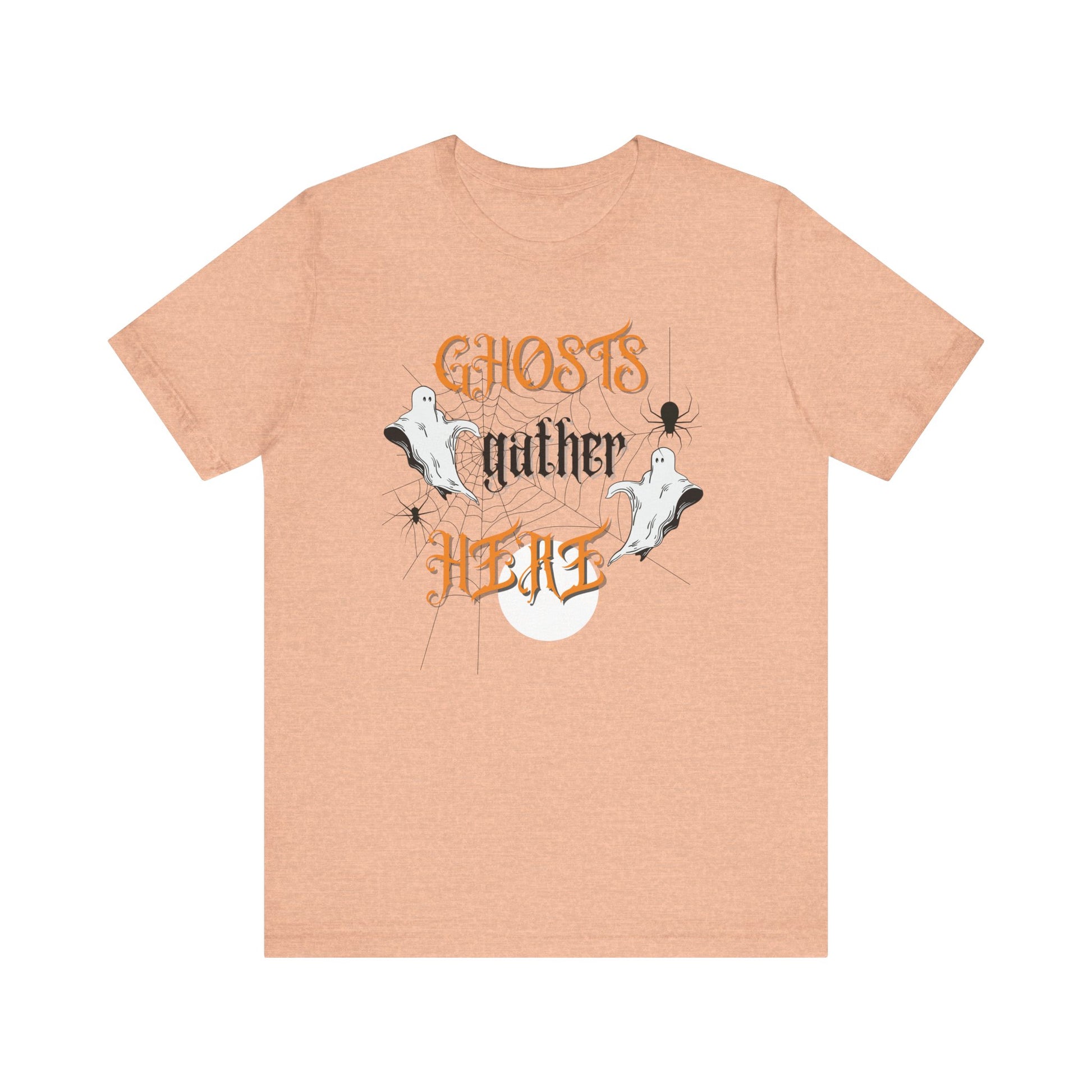 Halloween Ghosts and Spiders & TShirt, Spooky Season Tee,  Trick or Treating Shirt, Halloween Party T-Shirt, Creepy Autumn Style T Shirt T-Shirt Printify Heather Peach XS 