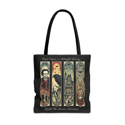 Edgar Allan Poe Tote Bag Gothic Literary Gift for Book Lover Dark Academia Macabre Accessory Halloween Tote Fall School Bag for Poetember Bags Printify 18" × 18'' Black
