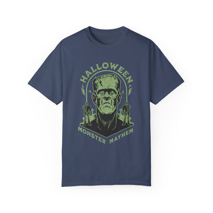 Vintage Halloween Frankenstein Monster Graphic Tee, Creepy Spooky Book Lover Gift, Horror Movie, Fall Festival Party Comfort Colors T Shirt. T-Shirt Printify Midnight S 