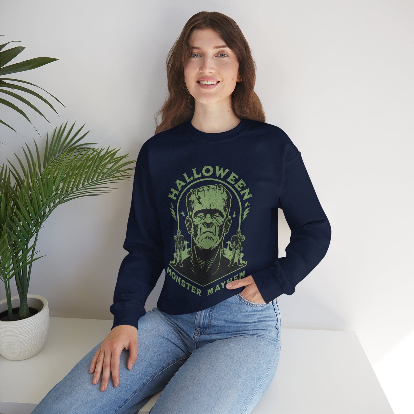 Vintage Halloween Frankenstein Monster Graphic Sweatshirt, Creepy Spooky Book Lover Gift, Horror Movie, Fall Festival Party Sweater. Sweatshirt Printify   