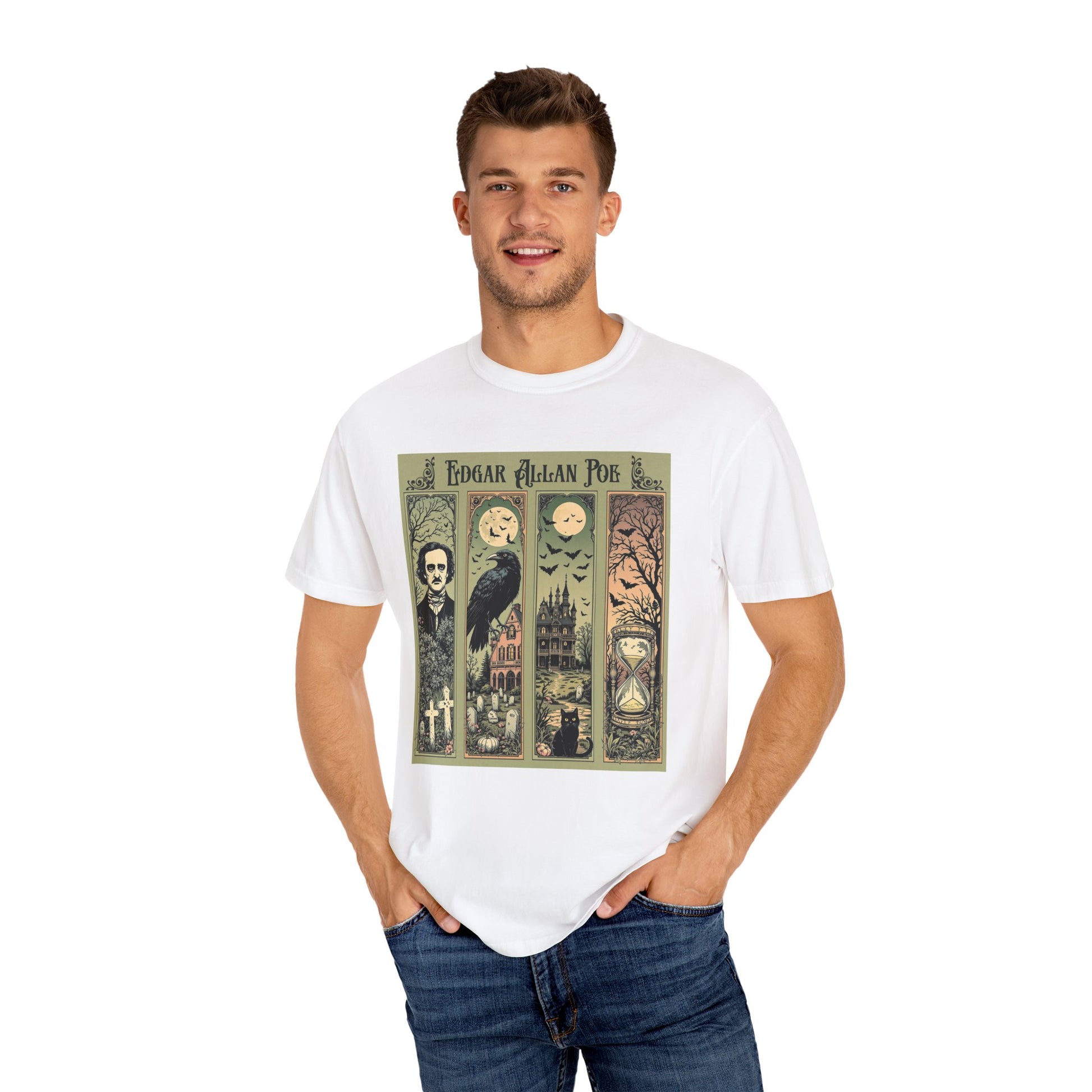 Edgar Allan Poe T-Shirt Gothic Graphic Tee The Raven Nevermore Quote Horror Literature Shirt Dark Academia Aesthetic Halloween Party Gift T-Shirt Printify
